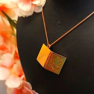 12k Gold W.E.Hayward Antique Book Picture Locket on 10k Gold Chain